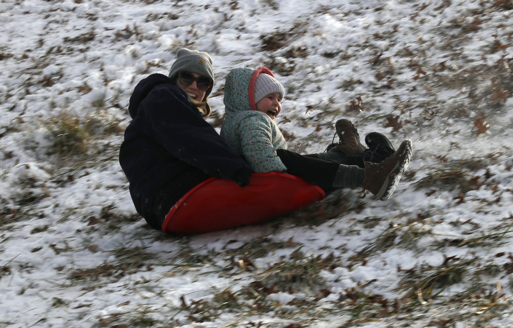 Jordyn Wilson and Scout Scego sled